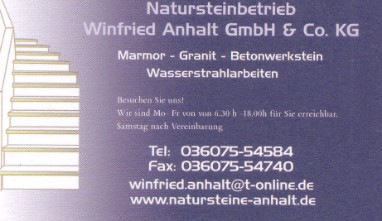 Durch Anklicken werden Sie auf die Seite der Firma Natursteinbetrieb Winfried Anhalt GmbH & Co. KG weitergeleitet.